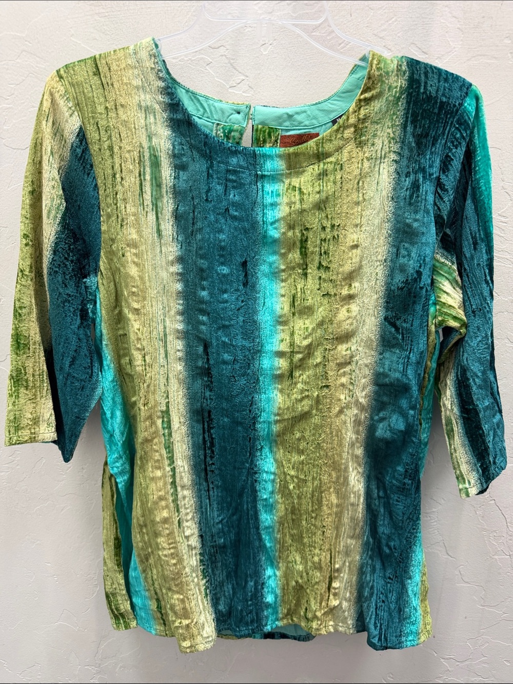 Scully tunic women’s medium velvety teal blues and greens coastal quiet luxury